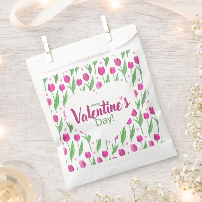 Bolsa De Papel Happy Valentine's Day Pink Tulips (Cortado)
