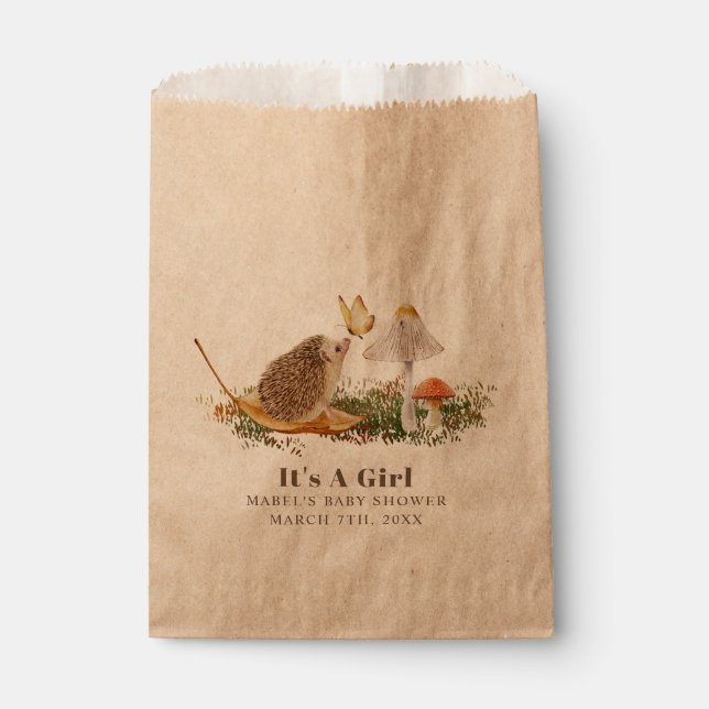 Bolsa De Papel Hedgehog Butterfly Mushroom Woodland Baby Shower (Anverso)