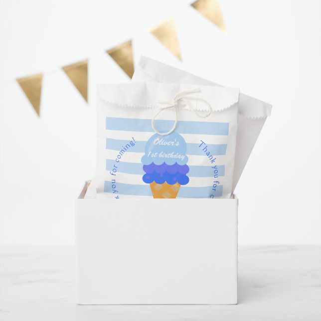Bolsa De Papel Helado dulce primer cumpleaños fiesta niño azul (Fiesta)