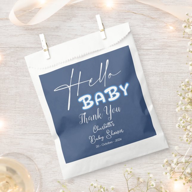 Bolsa De Papel Hello Baby Elegant Dark Blue Baby Shower (Cortado)