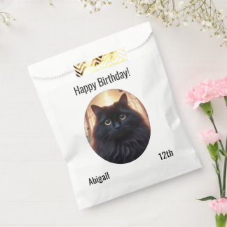 Bolsa De Papel Hermoso gato negro esponjoso con ojos dorados Añad