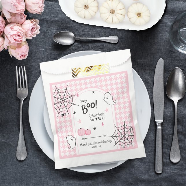 Bolsa De Papel Hey Boo Pink Houndstoth Halloween Segundo Cumpleañ (Subido por el creador)