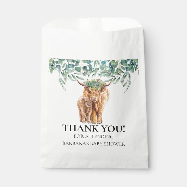 Bolsa De Papel Highland Cow Calf Baby Shower Eucalyptus (Anverso)
