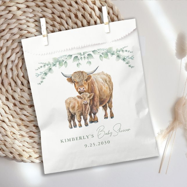 Bolsa De Papel Highland Cow Greenery Boho Farm Animal Baby Shower (Subido por el creador)