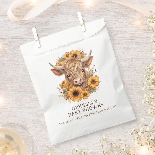 Bolsa De Papel Highland Cow Sunflowers Baby Shower (Cortado)