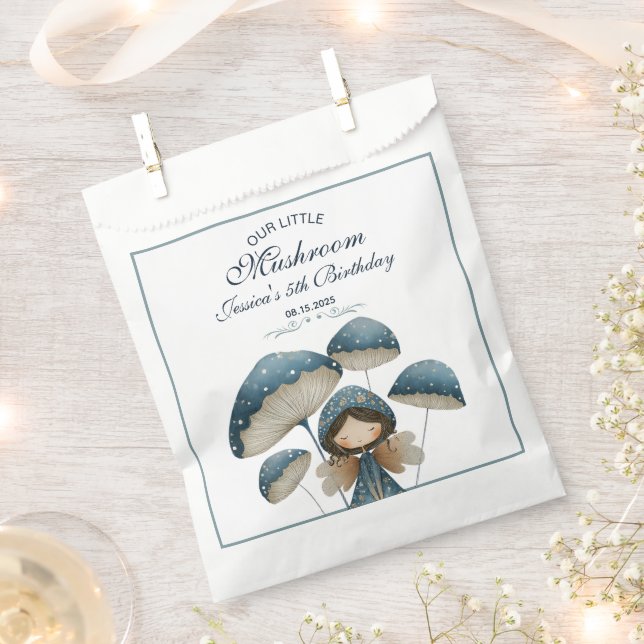 Bolsa De Papel Hija de hongos azules encantados niños Fiesta de c (Cortado)