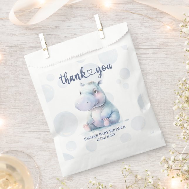 Bolsa De Papel Hippo Tema Baby Shower Gracias (Cortado)