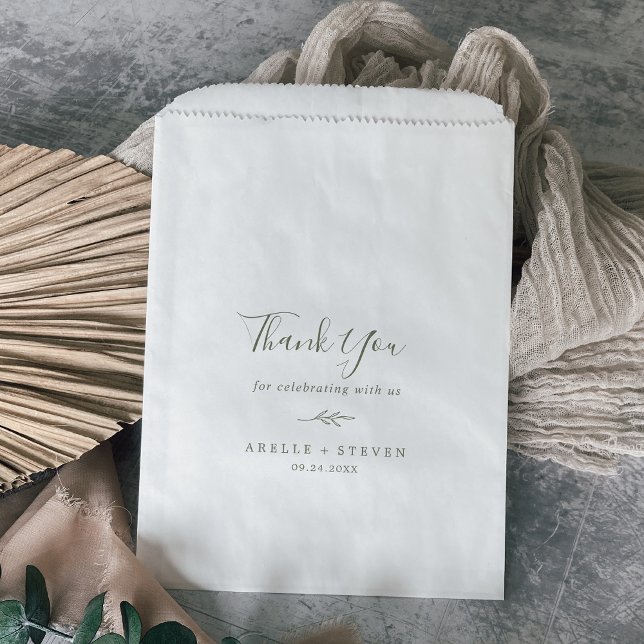 Bolsa De Papel Hoja mínima | Olive Green Gracias Boda (Subido por el creador)