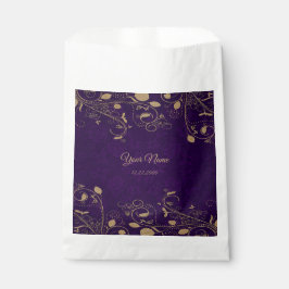 Bolsa De Papel Hojas Florales Doradas Fiesta de Boda Morada