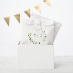Bolsa De Papel Hojas verdes Monograma elegante Boda personalizada