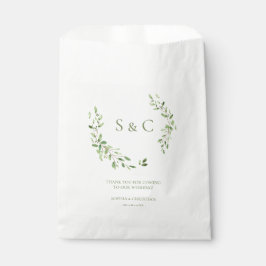 Bolsa De Papel Hojas verdes Monograma elegante Boda personalizada