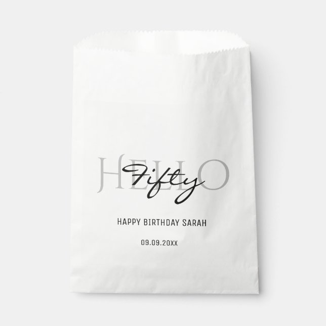 Bolsa De Papel Hola 50 años Elegante caligrafía blanca (Anverso)