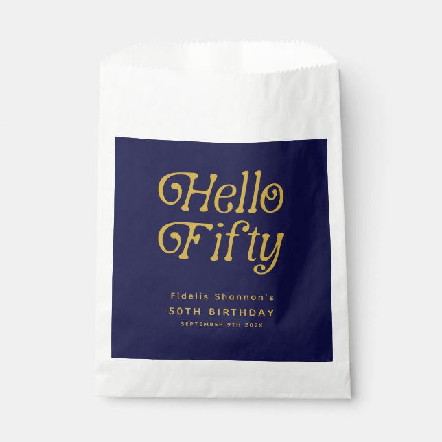 Bolsa De Papel Hola 50 Retro Fiesta de Cumpleaños (Anverso)