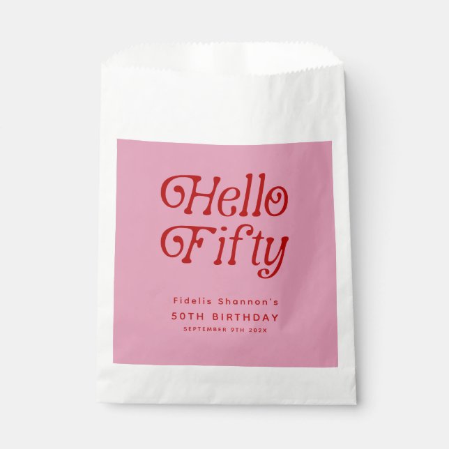 Bolsa De Papel Hola 50 Retro Fiesta de Cumpleaños (Anverso)