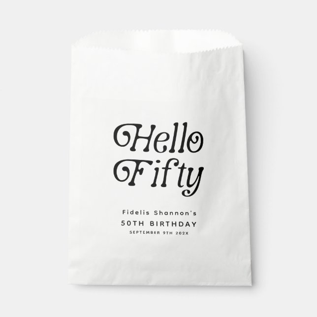 Bolsa De Papel Hola 50 Retro Fiesta de Cumpleaños (Anverso)