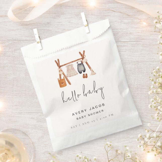 Bolsa De Papel Hola, bebé | Cute Boho Clothes Baby Shower (Cortado)