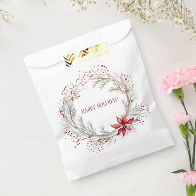 Bolsa De Papel Holly Berry Wreath (Sellado)