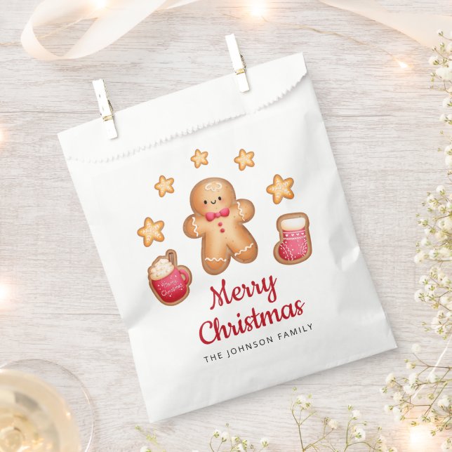 Bolsa De Papel Hombre de Jengibre Rojo Script Navidad  (Cortado)