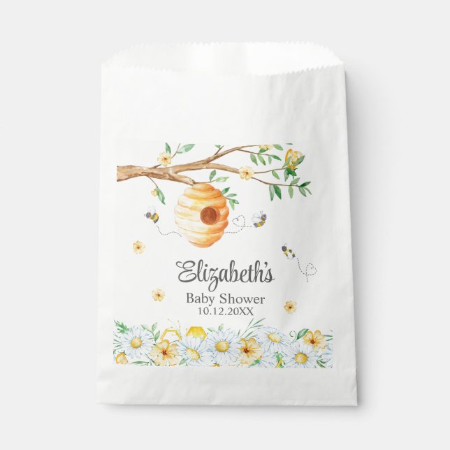 Bolsa De Papel Honeycomb Bee Chamomile Baby Shower (Anverso)