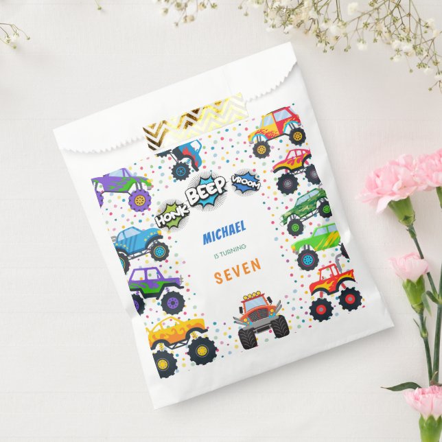 Bolsa De Papel Honk beep vroom camiones monstruo cumpleaños (Sellado)