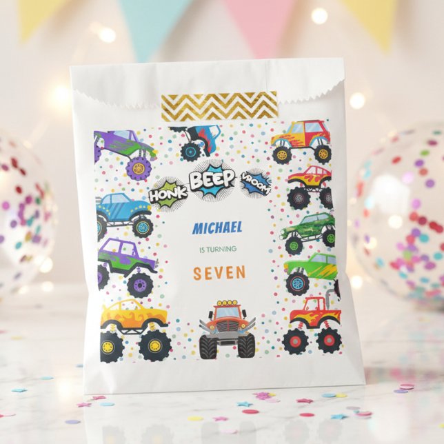 Bolsa De Papel Honk beep vroom camiones monstruo cumpleaños (Subido por el creador)