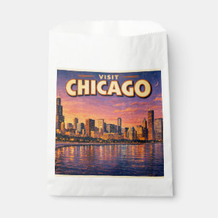 Bolsa De Papel horizonte de Chicago y lago Michigan al atardecer