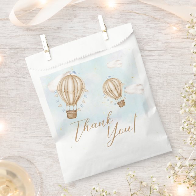 Bolsa De Papel Hot Air Balloons nubes marrones Baby Shower (Cortado)