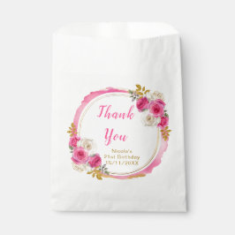 Bolsa De Papel Hot Pink and Gold Elegant Flowers Birthday Party