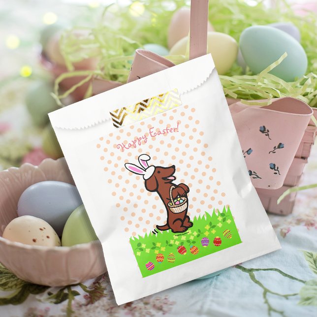 Bolsa De Papel Huevo de Pascua Rojo Smooth Haired Dachshund Bolsa (Easter Egg Red Smooth Haired Dachshund Favor Bag for Easter Egg Hunt.  Cute Dog Cartoon Design.)