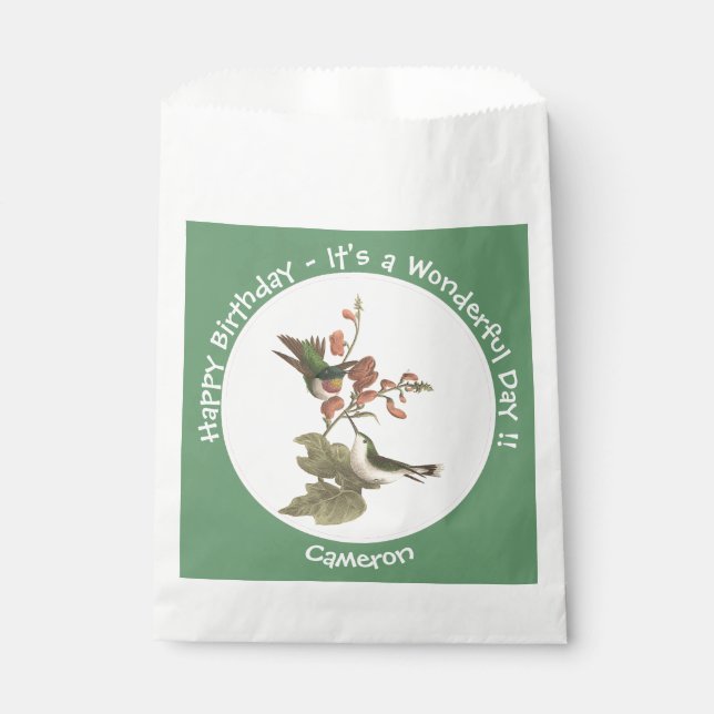 Bolsa De Papel Hummingbird, cumpleaños u otro Fiesta con trompa d (Anverso)