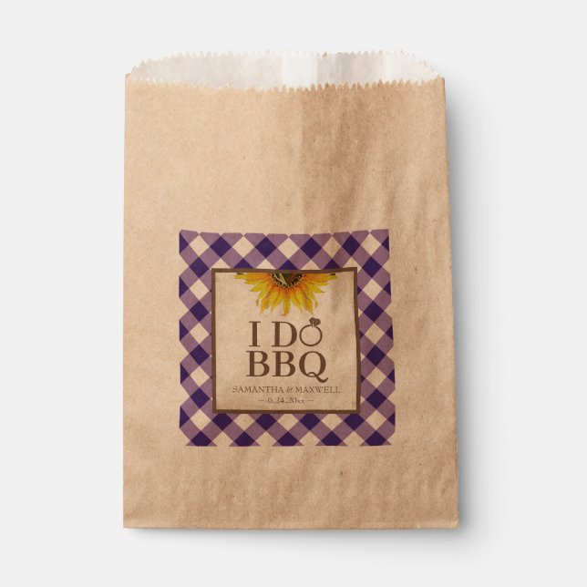 Bolsa De Papel I Do BBQ Purple Gingham and Sunflower (Anverso)