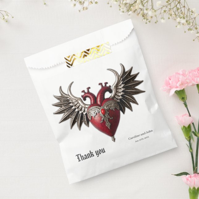Bolsa De Papel Icono gótico romántico: corazón, rosa, cráneo. (Sellado)