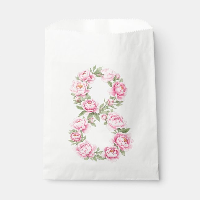 Bolsa De Papel Ilustración de Flor de Peonía Elegante para el 8 d (Anverso)