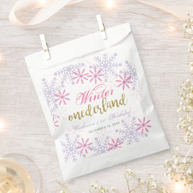 Bolsa De Papel Invierno de Onederland Primer cumpleaños Nieve Púr (Cortado)