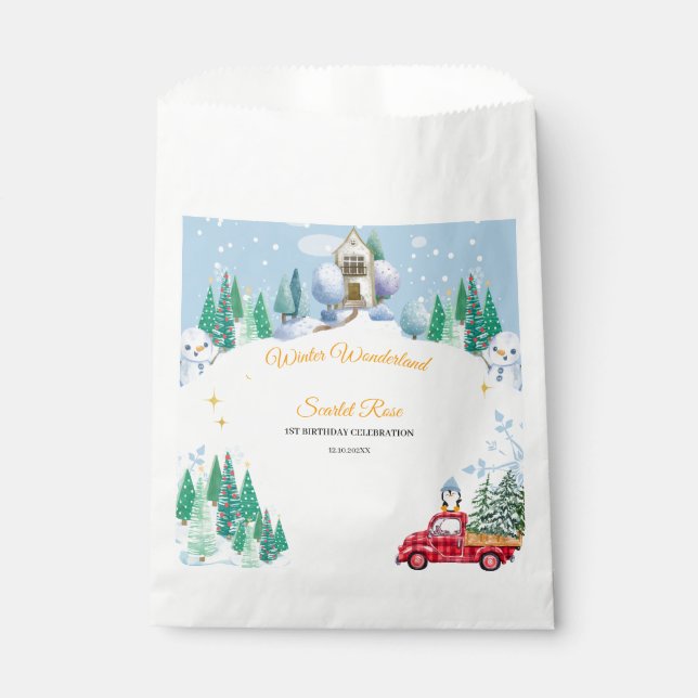 Bolsa De Papel invierno onederland 1er cumpleaños invitaciones (Anverso)