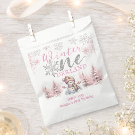 Bolsa De Papel Invierno Onederland Purpurina de Plata Rosa Primer