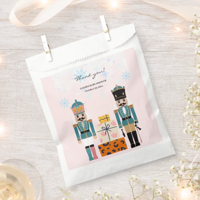 Bolsa De Papel Invierno rosa Snowflakes Nutcracker Baby Shower (Cortado)