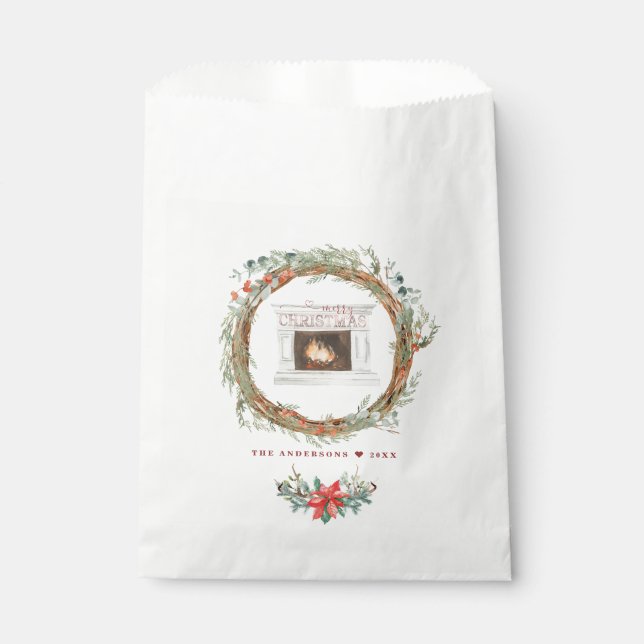 Bolsa De Papel Invierno Wreath acogedor chimenea Feliz Navidad (Anverso)