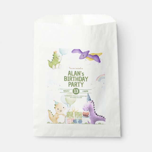 Bolsa De Papel Invitaciones de cumpleaños de dinosaurios acuarela (Anverso)
