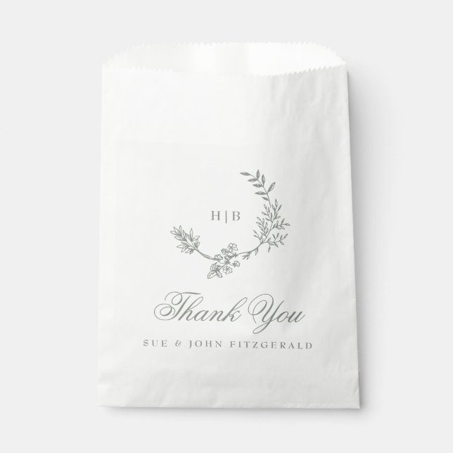 Bolsa De Papel Invitado del Boda clásico de Wreath verde monogram (Anverso)