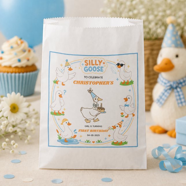 Bolsa De Papel It’s ONE Silly Goose Retro 1st Birthday Fun Modern (It’s ONE Silly Goose Retro 1st Birthday Fun Modern favor bag)