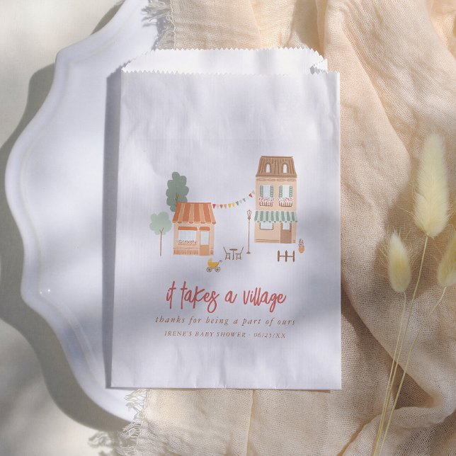 Bolsa De Papel It Takes A Village Cute Baby Shower Thank You (Subido por el creador)
