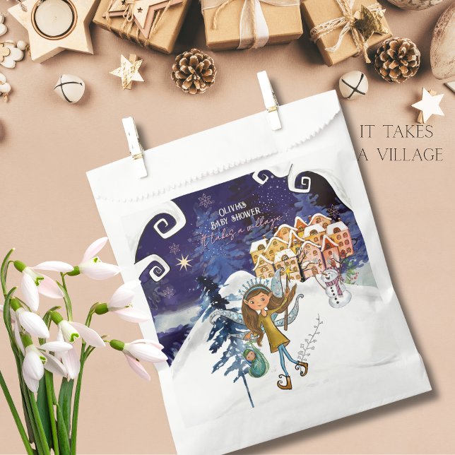 Bolsa De Papel It Takes a Village Winter Fairy Girl Baby Shower  (It Takes a Village Winter Fairy Girl Baby Shower Favor Bag)