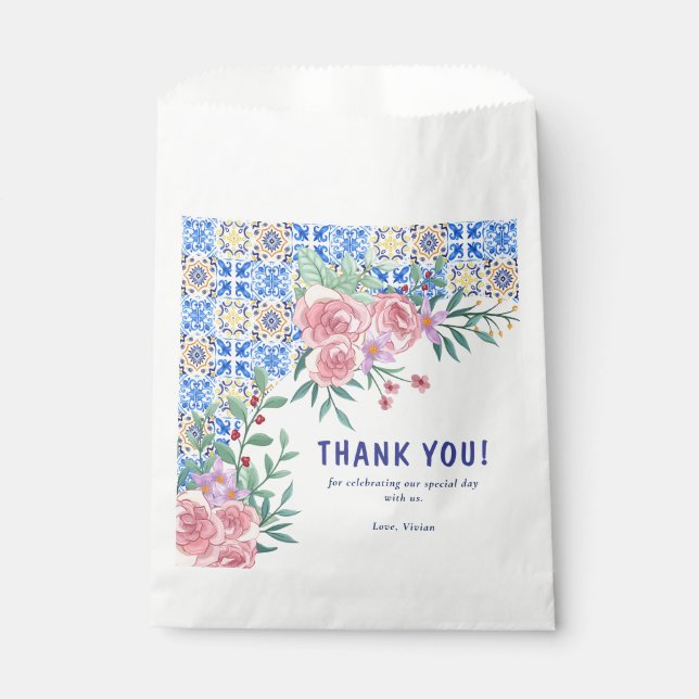 Bolsa De Papel Italiano Blue Tile Mamma Mia Baby Shower (Anverso)