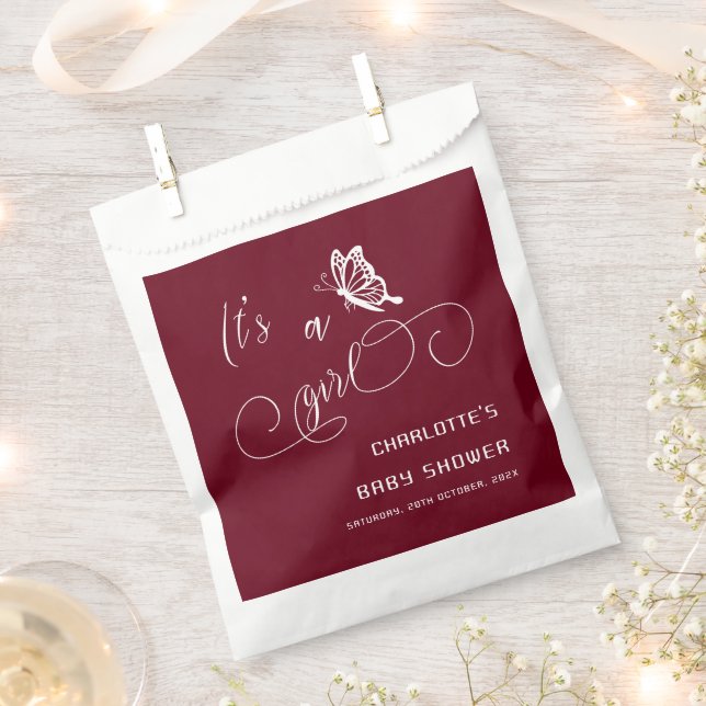 Bolsa De Papel It's A Girl Modern Minimal Butterfly Baby Shower (Cortado)