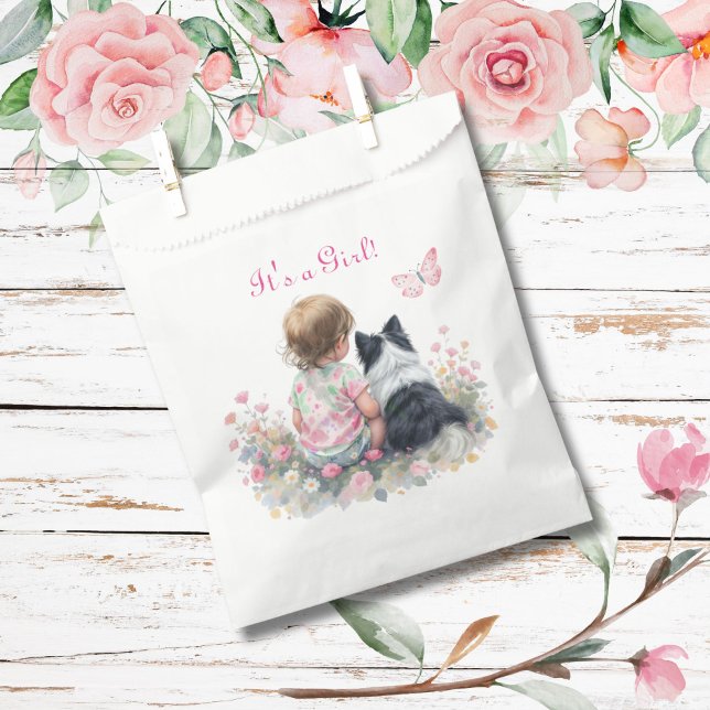 Bolsa De Papel It's a Girl | Pink Baby and Puppy Baby Shower (Subido por el creador)
