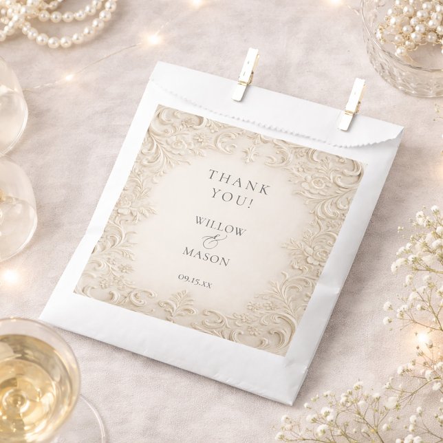 Bolsa De Papel Ivory Baroque Elegant Classic Wedding (Ivory Baroque Elegant Classic Wedding Favor Bag)