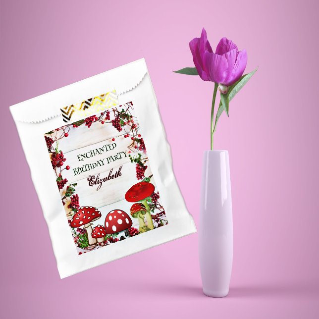 Bolsa De Papel Jardín de Berry Rojo Toadstool Greenery Magic Mush (Red Berry Garden Toadstool Greenery Magic Mushroom Favor Bag)