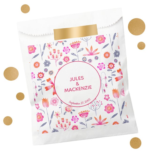 Bolsa De Papel Jardín moderno de flores rosadas Boho (Watercolor floral personalized wedding favor bag)