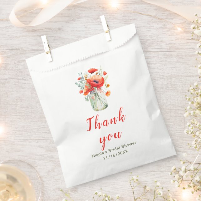 Bolsa De Papel Jarra de Mason con Amapolas Rojas para Despedida d (Cortado)